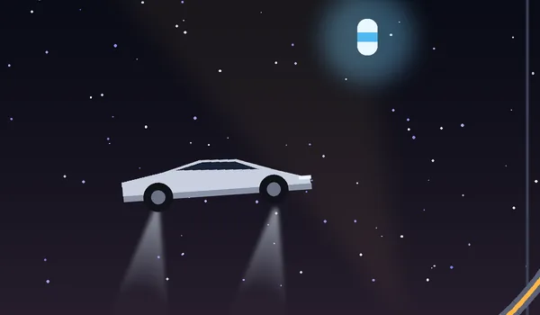 Ramp Rocket: sportowe auto leci przed gigantyczną rampą na nocnym niebie